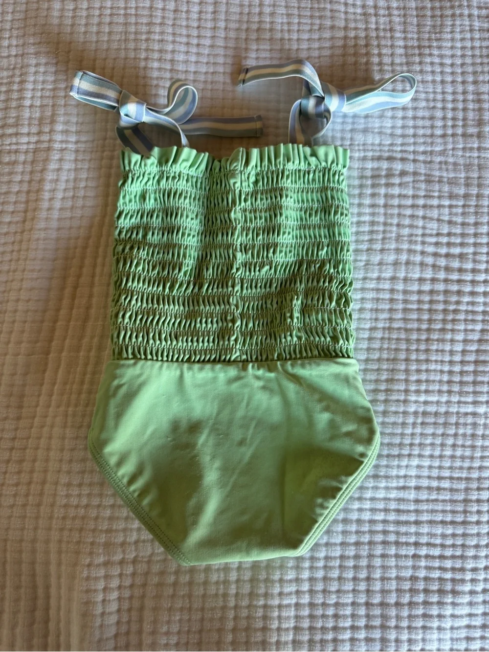 MinnowSmocked Green Girls One-Piece Swimsuit with Striped Tie Straps - Kids